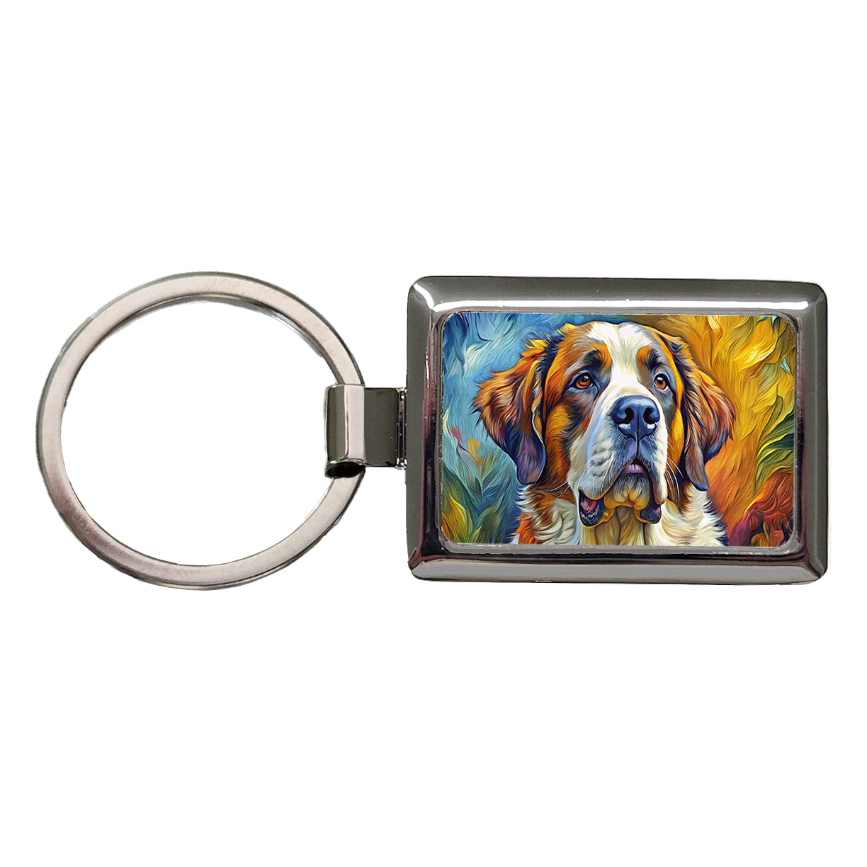 Saint Bernard Dog Expressionism Art Rectangle Metal Keychain