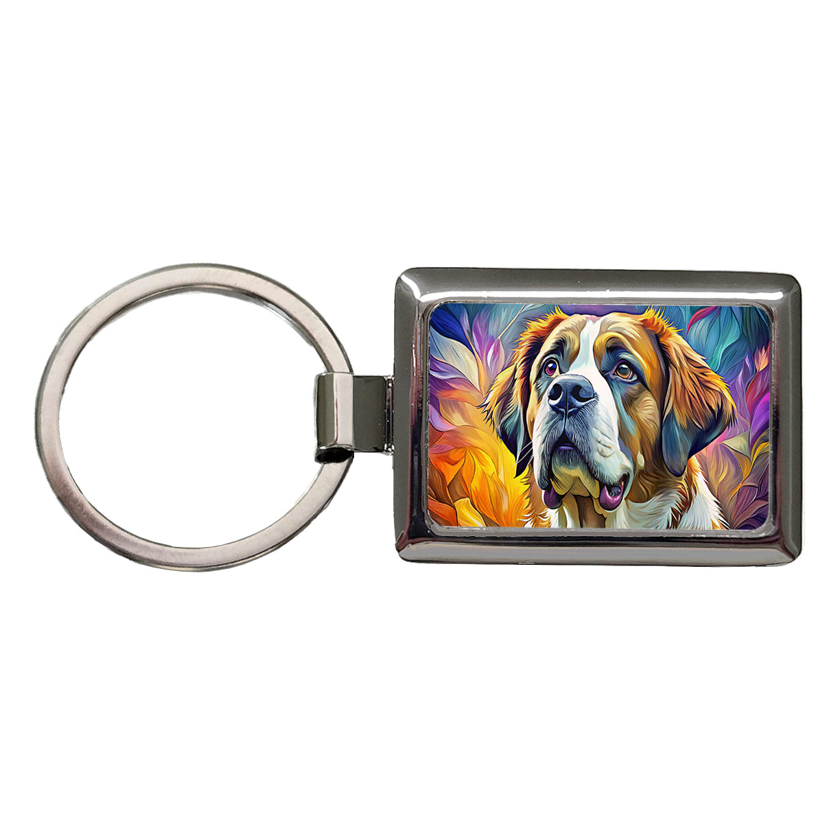 Saint Bernard Dog Pop Art Rectangle Metal Keychain