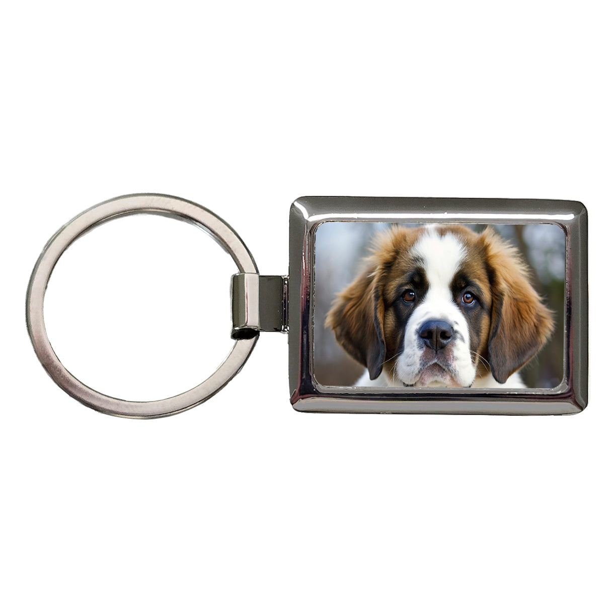 Saint Bernard Dog Puppy Photo Rectangle Metal Keychain