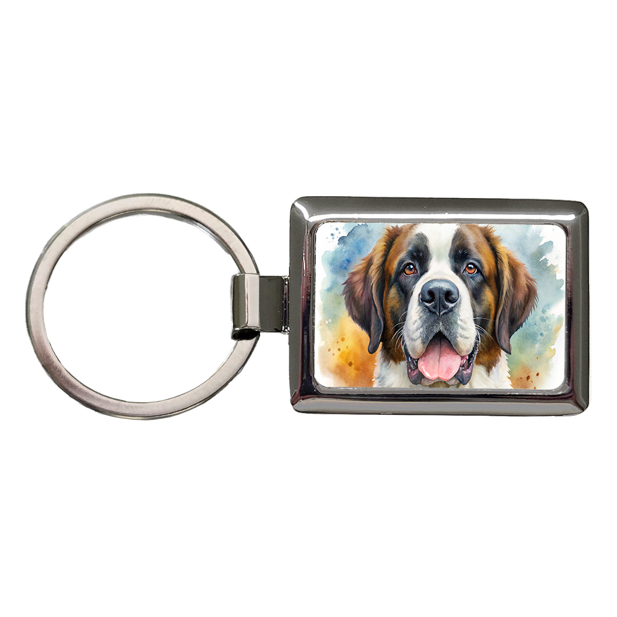 Saint Bernard Dog Watercolor Style Rectangle Metal Keychain