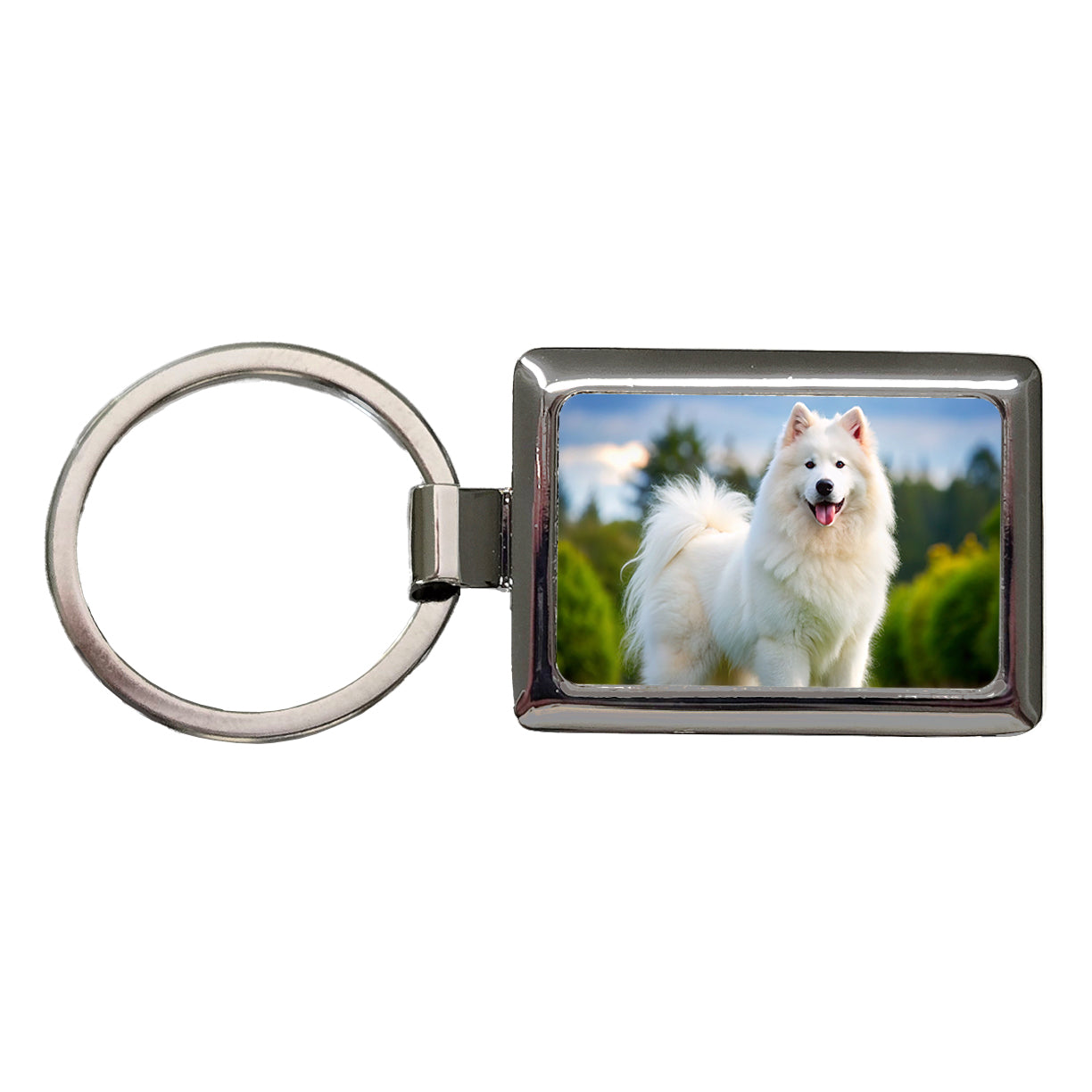 Samoyed Dog Photo Rectangle Metal Keychain