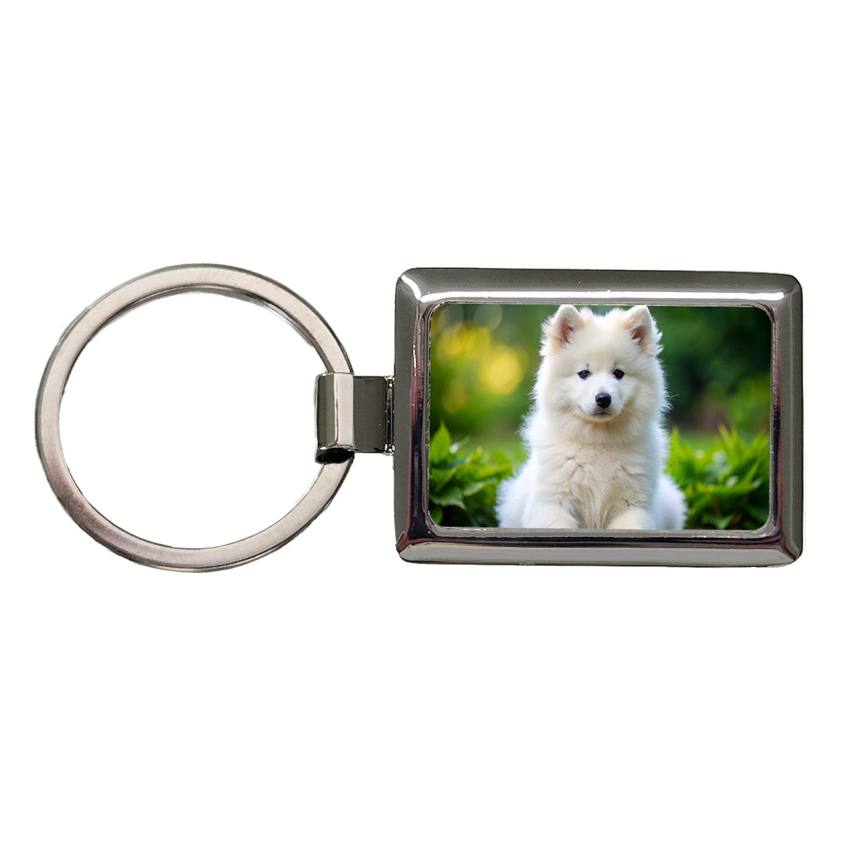 Samoyed Dog Puppy Photo Rectangle Metal Keychain