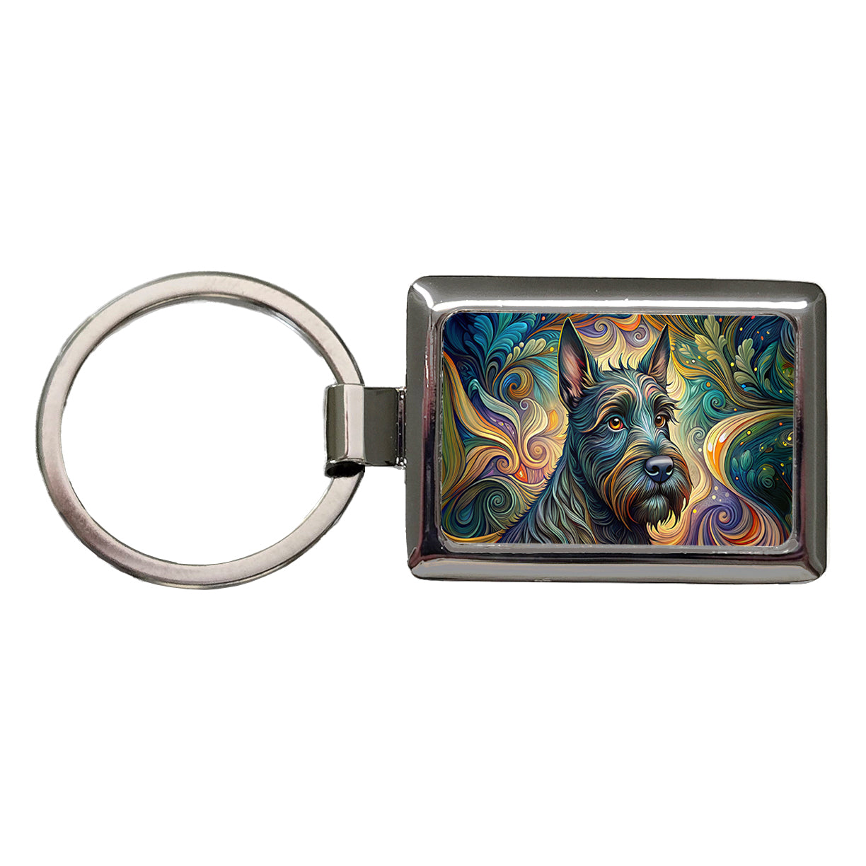 Scottish Terrier Dog Art Nouveau Rectangle Metal Keychain