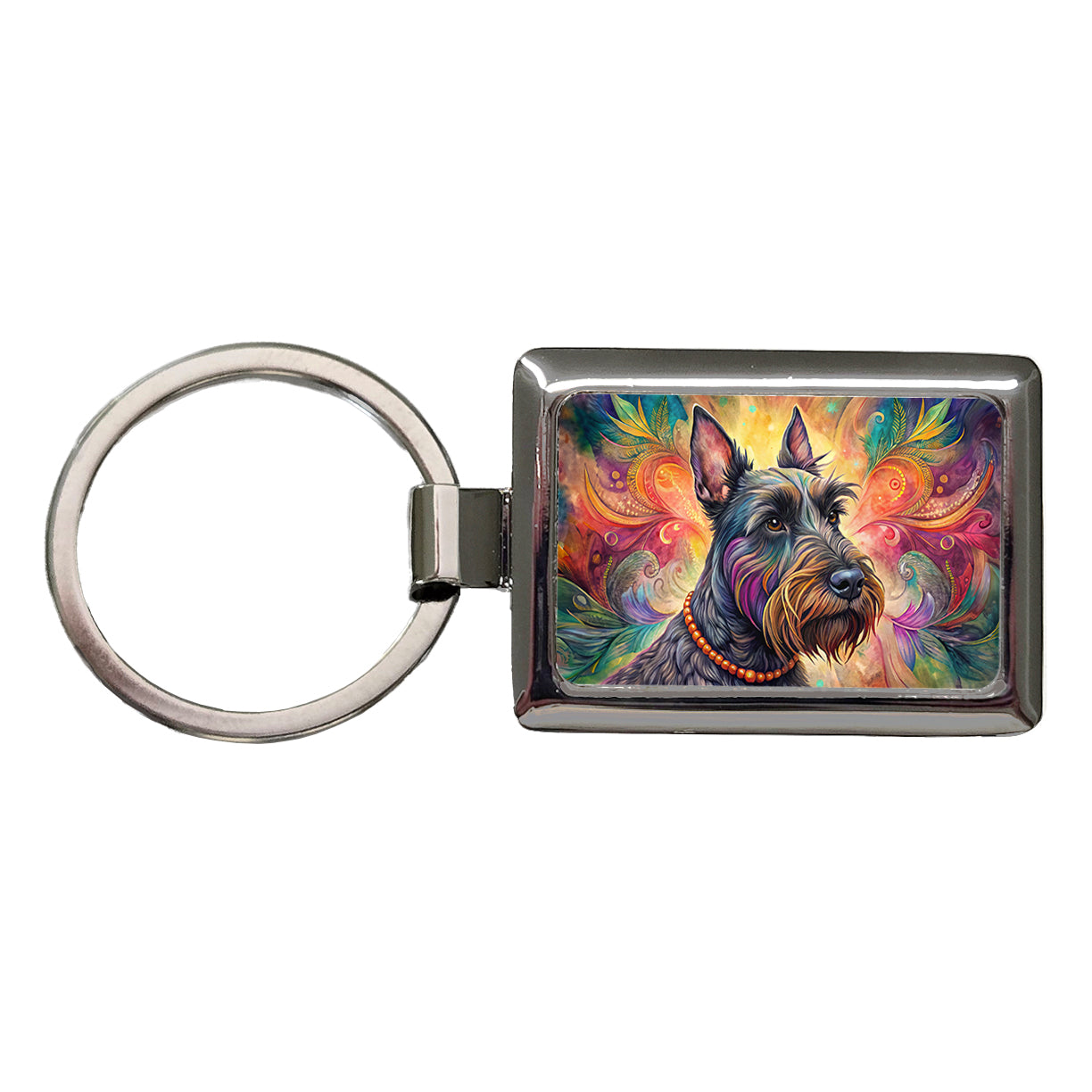 Scottish Terrier Dog Bohemian Art Rectangle Metal Keychain