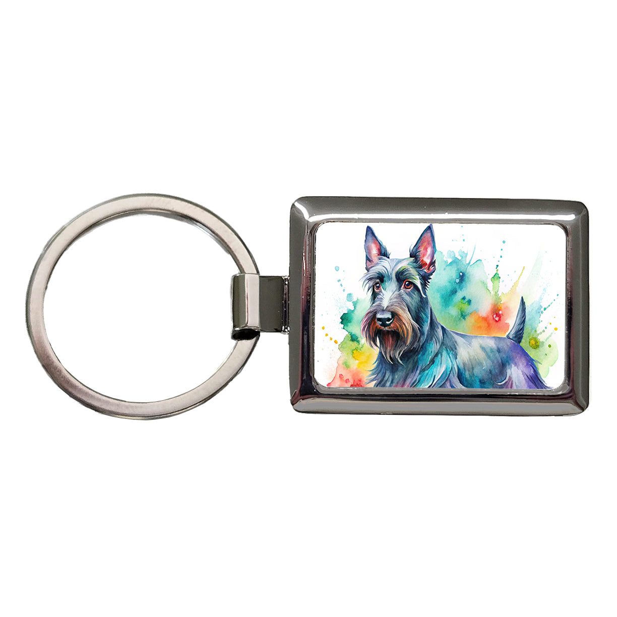 Scottish Terrier Dog Watercolor Style Rectangle Metal Keychain