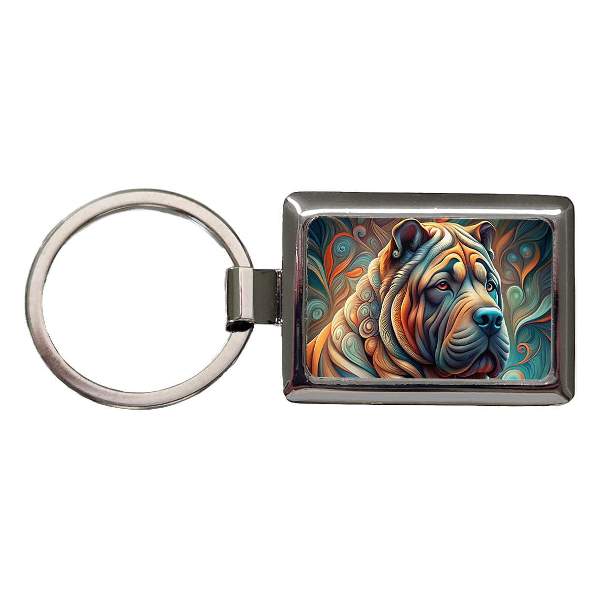 Shar Pei Dog Abstract Stylized Art Rectangle Metal Keychain