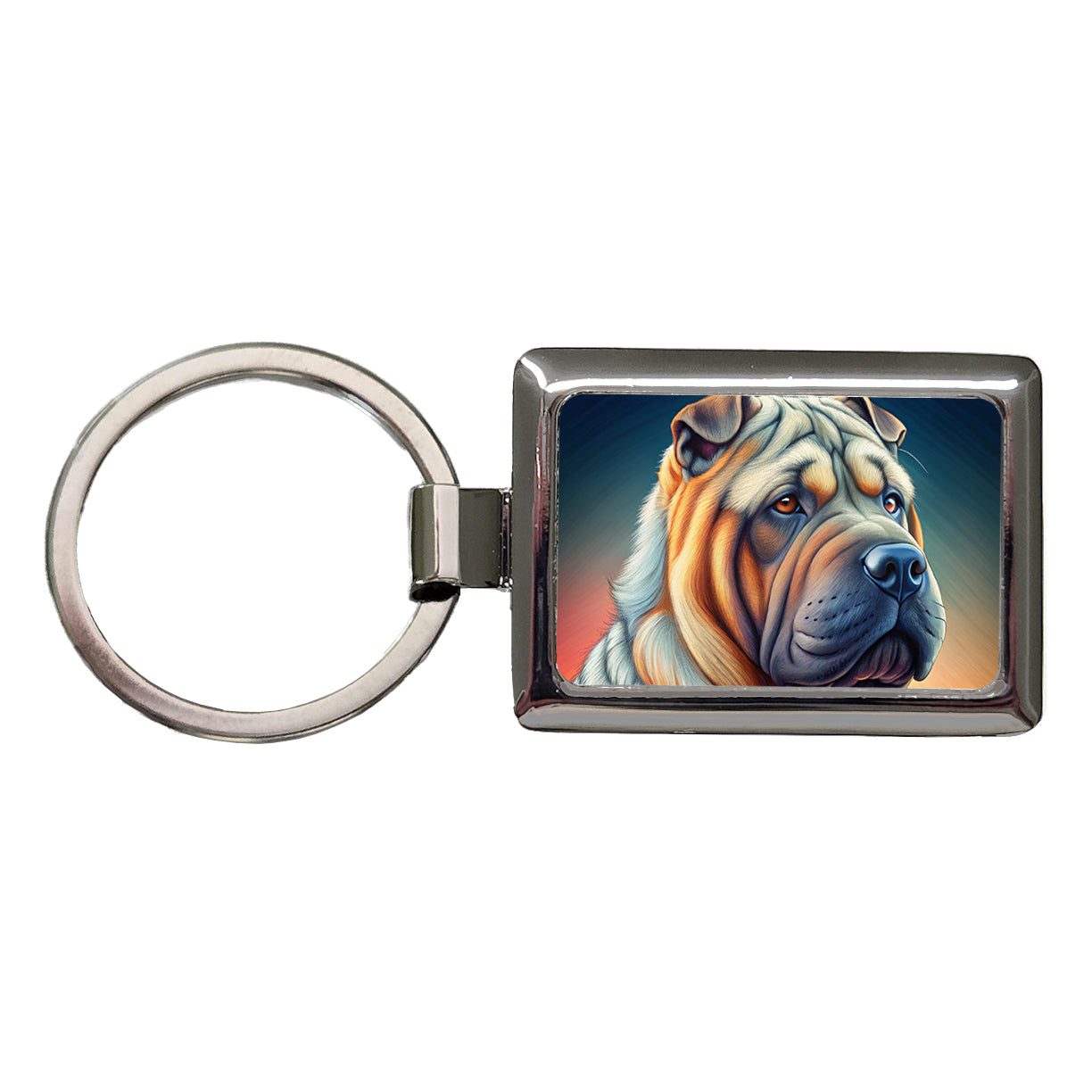 Shar Pei Dog Art Nouveau Rectangle Metal Keychain