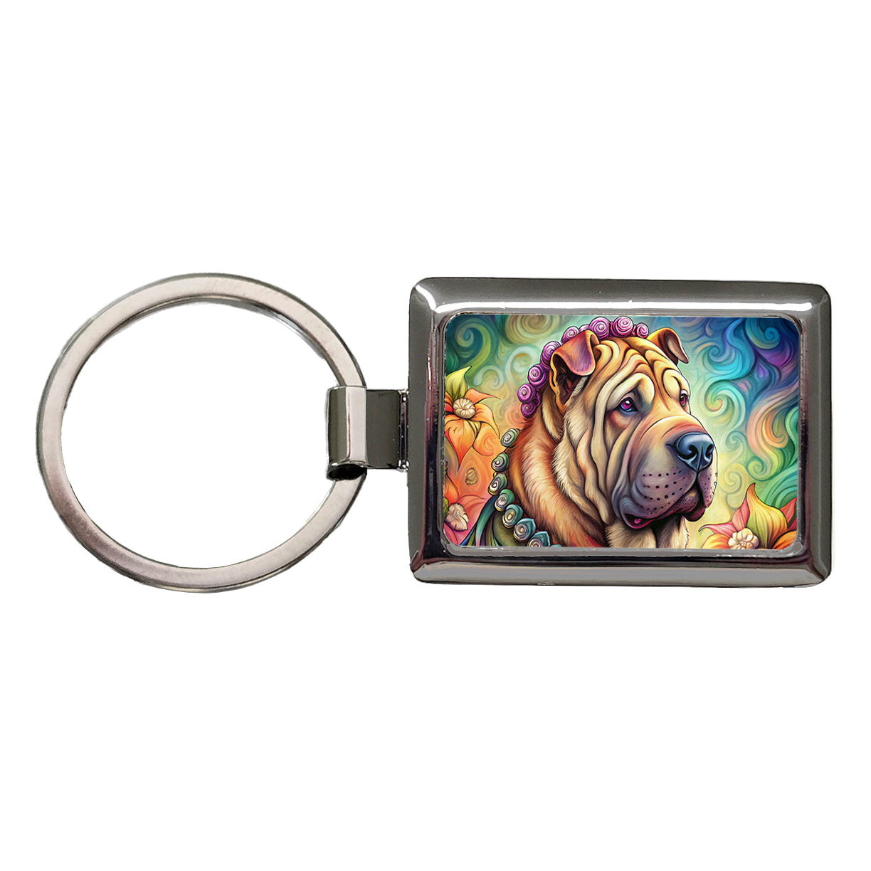 Shar Pei Dog French Bohemian Art Rectangle Metal Keychain