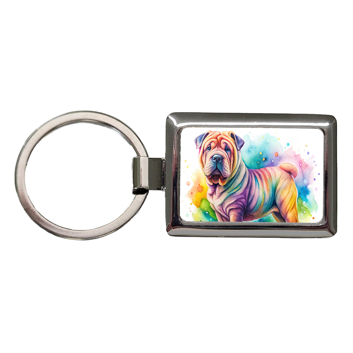 Shar Pei Dog Watercolor Style Rectangle Metal Keychain