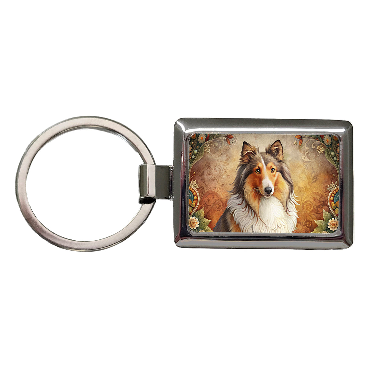 Shetland Sheepdog Sheltie Dog French Bohemian Art Rectangle Metal Keychain