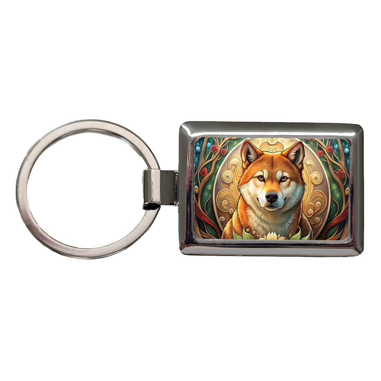 Shiba Inu Dog Art Nouveau Rectangle Metal Keychain