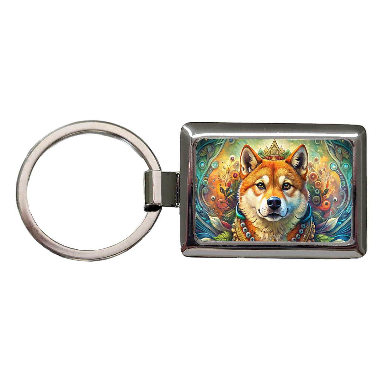 Shiba Inu Dog Bohemian Art Rectangle Metal Keychain