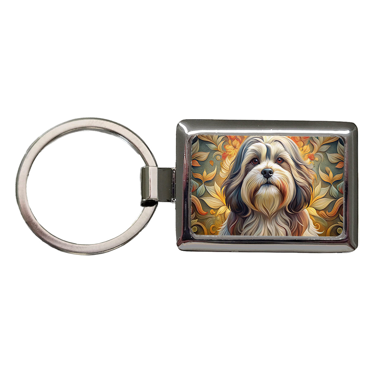 Shih Tzu Dog Art Nouveau Rectangle Metal Keychain