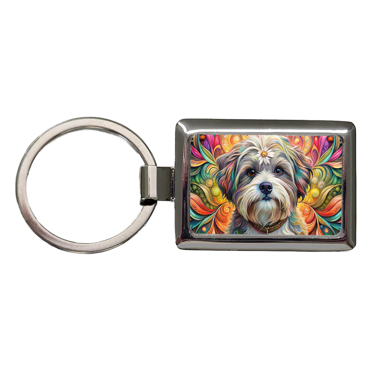 Shih Tzu Dog Bohemian Art Rectangle Metal Keychain