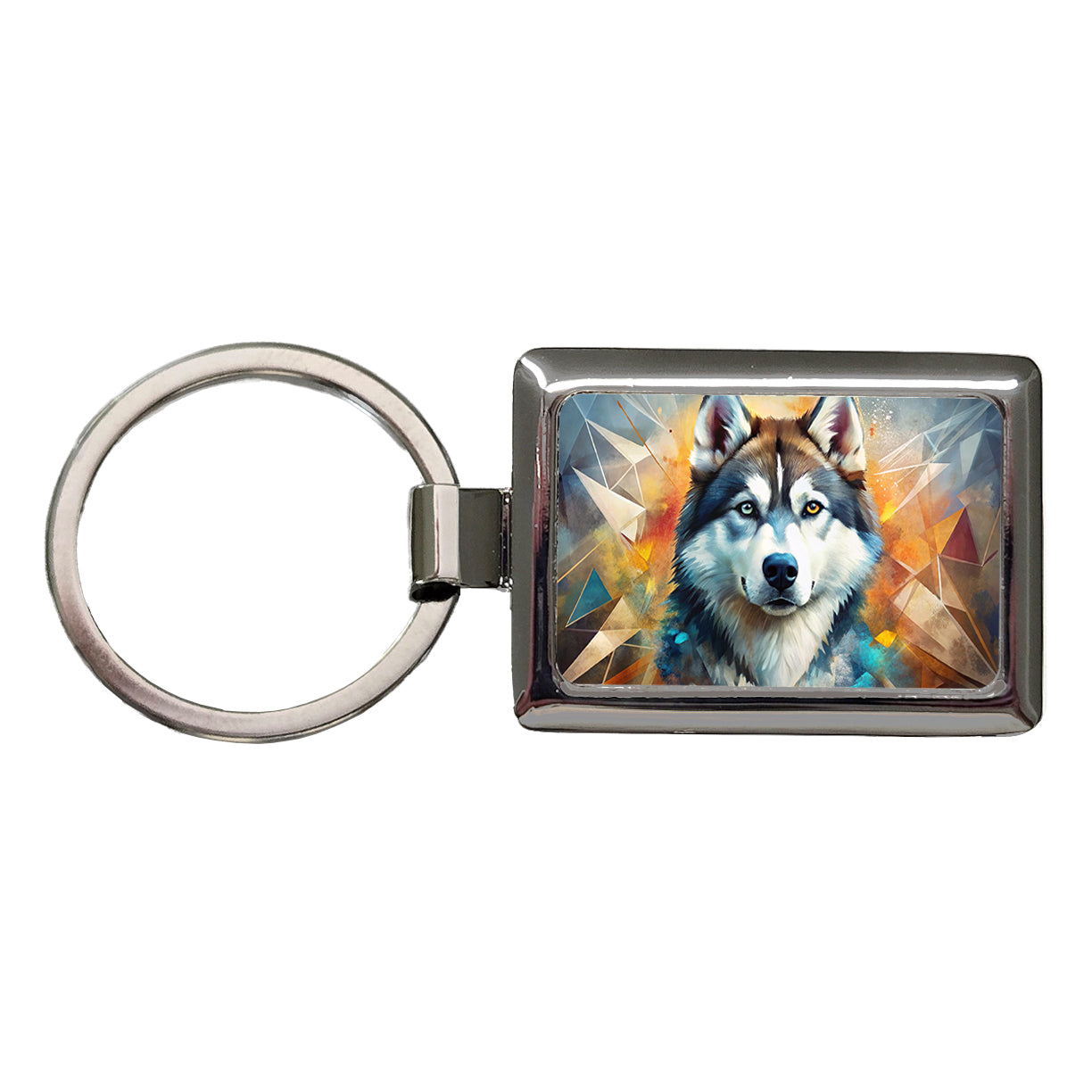 Siberian Husky Dog Abstract Art Rectangle Metal Keychain