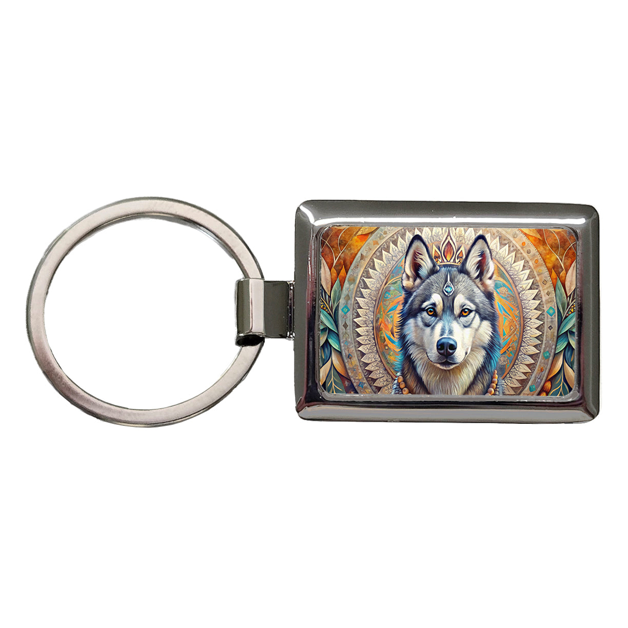 Siberian Husky Dog Bohemian Art Rectangle Metal Keychain