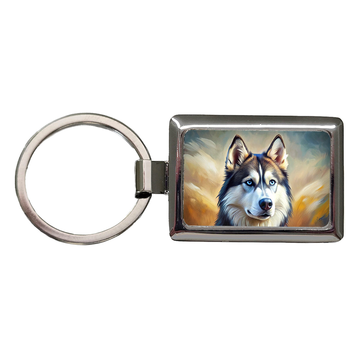 Siberian Husky Dog Expressionism Art Rectangle Metal Keychain
