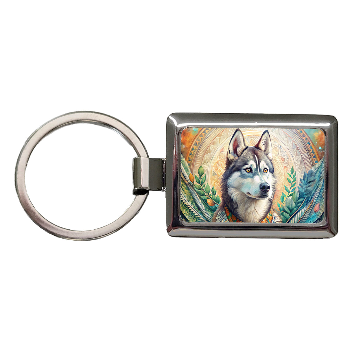 Siberian Husky Dog French Bohemian Art Rectangle Metal Keychain