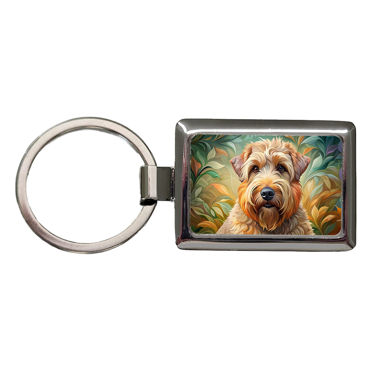 Soft Coated Wheaten Terrier Dog Art Nouveau Rectangle Metal Keychain