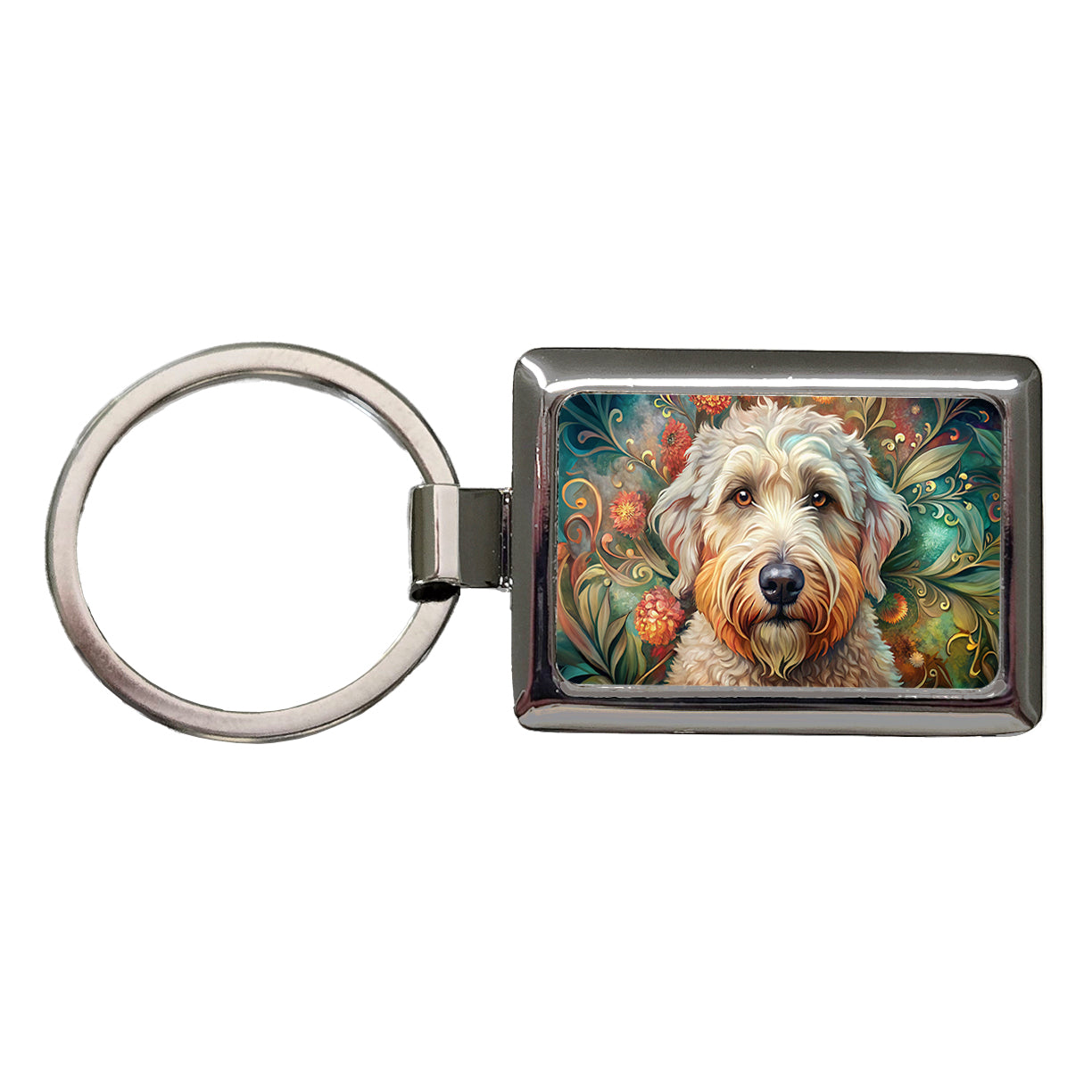 Soft Coated Wheaten Terrier Dog Bohemian Art Rectangle Metal Keychain