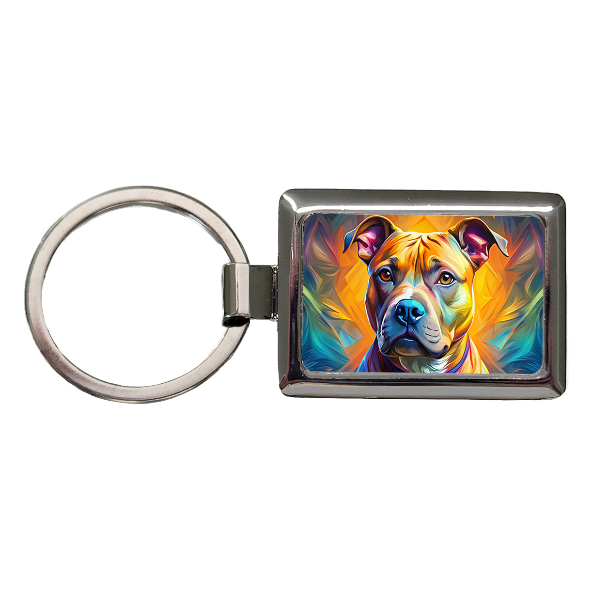Staffordshire Bull Terrier Staffy Dog Pop Art Rectangle Metal Keychain