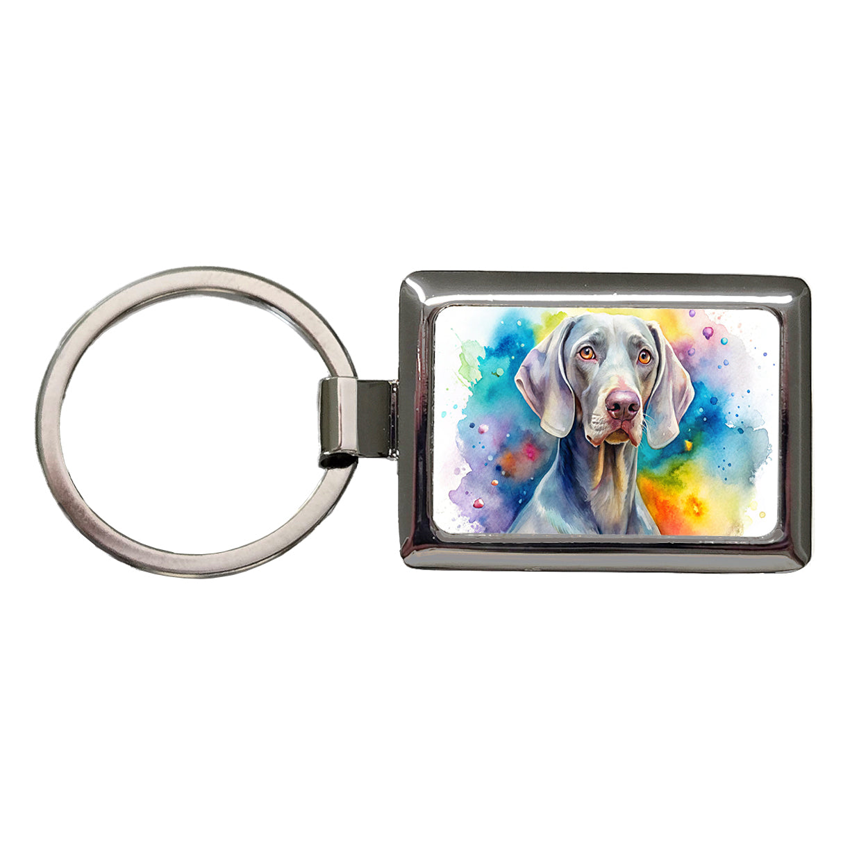 Weimaraner Dog Watercolor Style Rectangle Metal Keychain