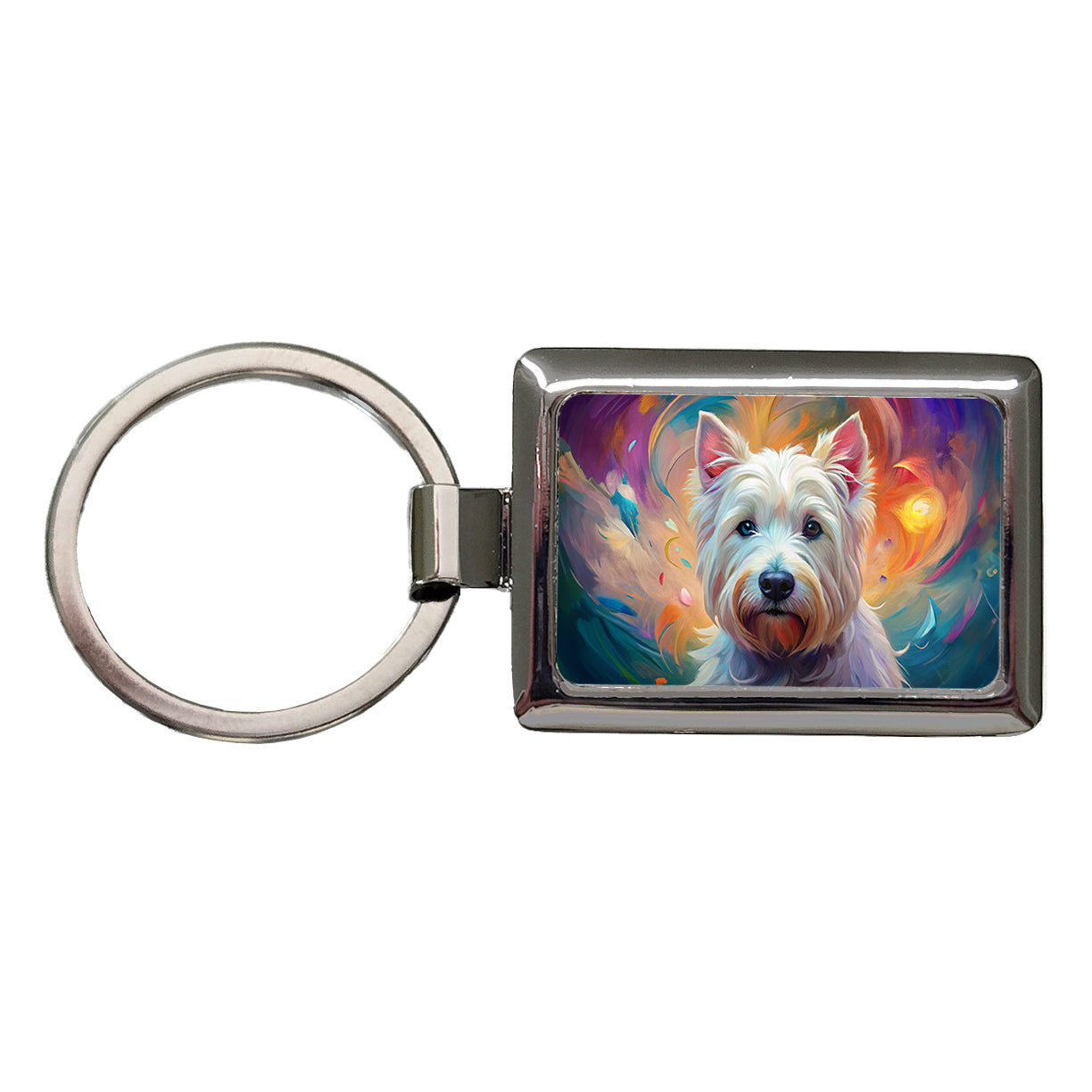 West Highland White Terrier Westie Dog Abstract Art Rectangle Metal Keychain