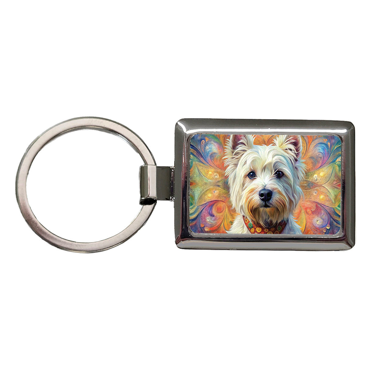 West Highland White Terrier Westie Dog Bohemian Art Rectangle Metal Keychain