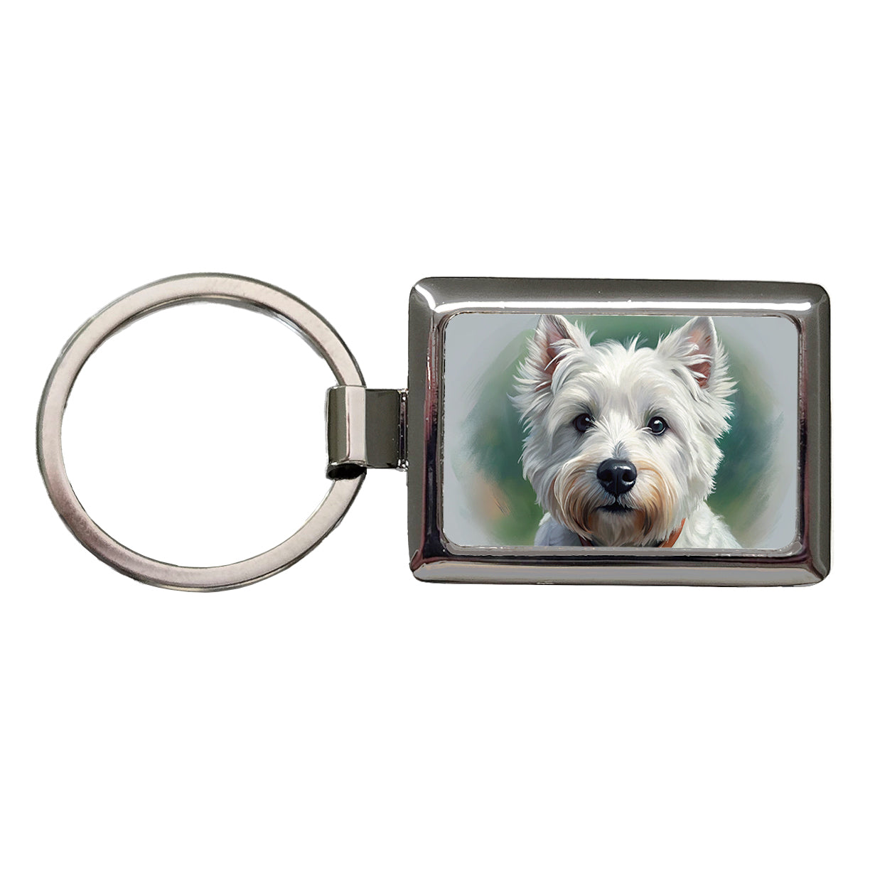 West Highland White Terrier Westie Dog Illustration Rectangle Metal Keychain