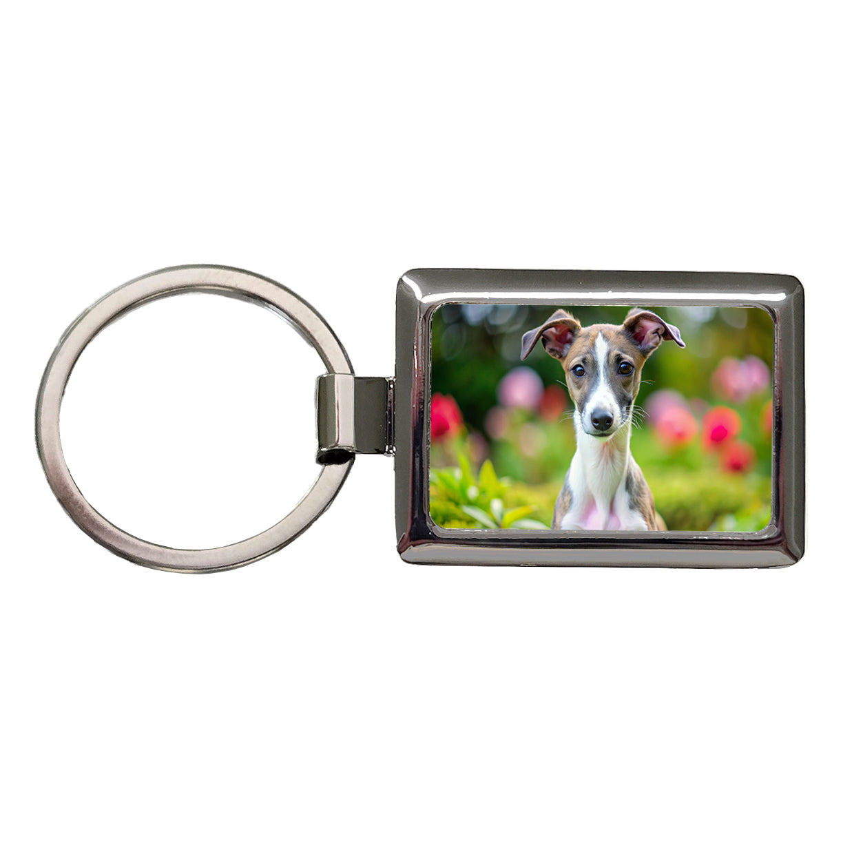 Whippet Dog Puppy Photo Rectangle Metal Keychain