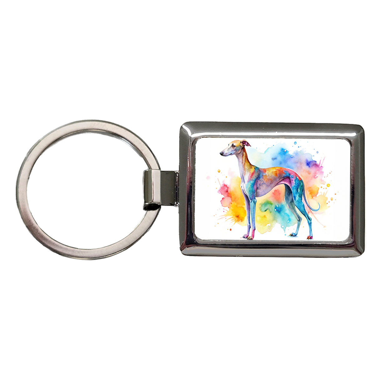 Whippet Dog Watercolor Style Rectangle Metal Keychain