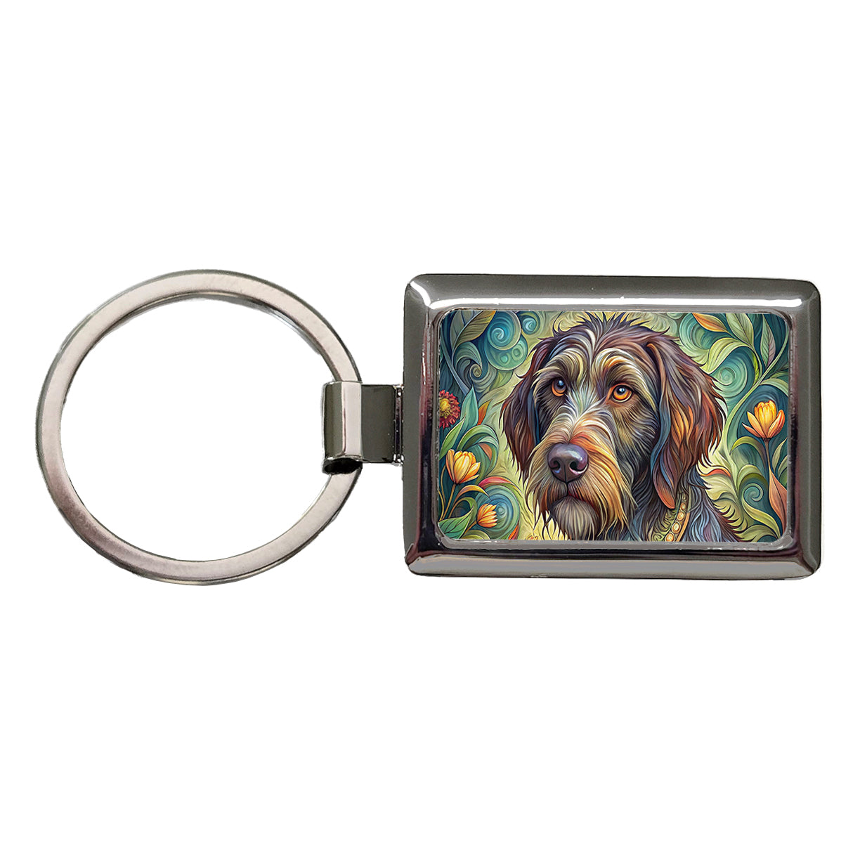 Wirehaired Pointing Griffon Dog Art Nouveau Rectangle Metal Keychain
