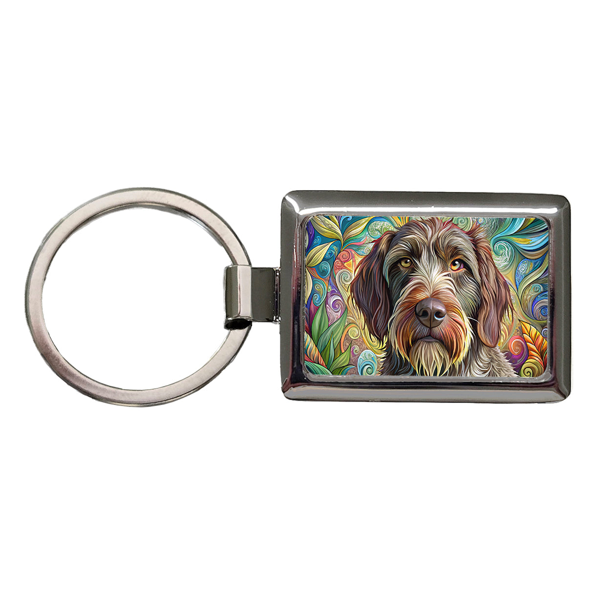 Wirehaired Pointing Griffon Dog French Bohemian Art Rectangle Metal Keychain