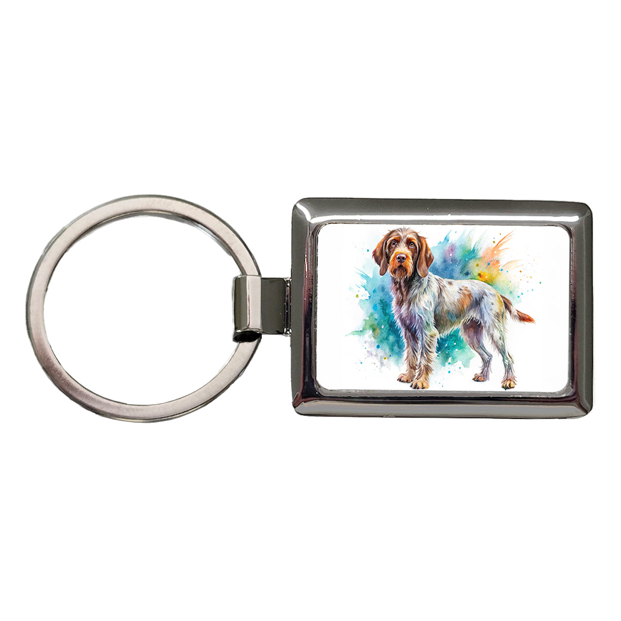 Wirehaired Pointing Griffon Dog Watercolor Style Rectangle Metal Keychain