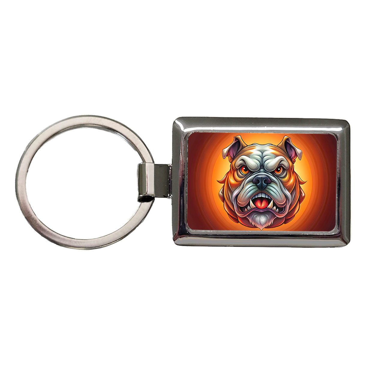 Angry Bulldog Cartoon Face Rectangle Metal Keychain
