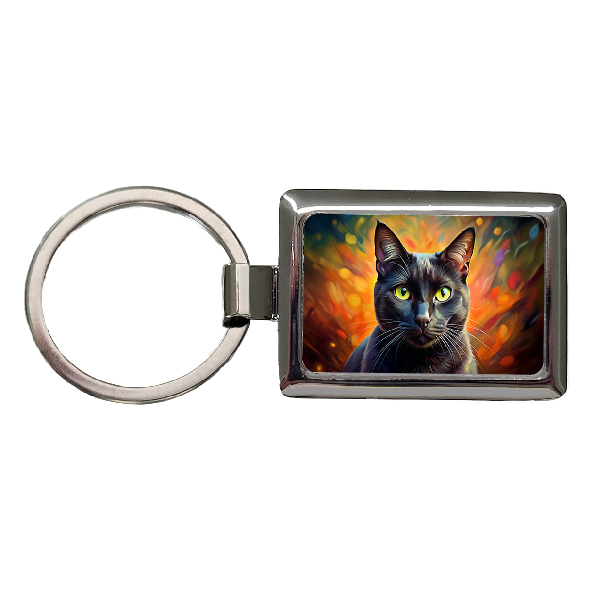 Black Cat Colorful Contemporary Style Art Rectangle Metal Keychain