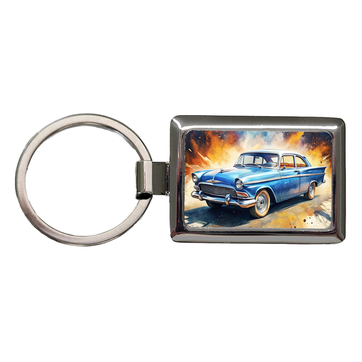 Classic Retro Car Art Rectangle Metal Keychain