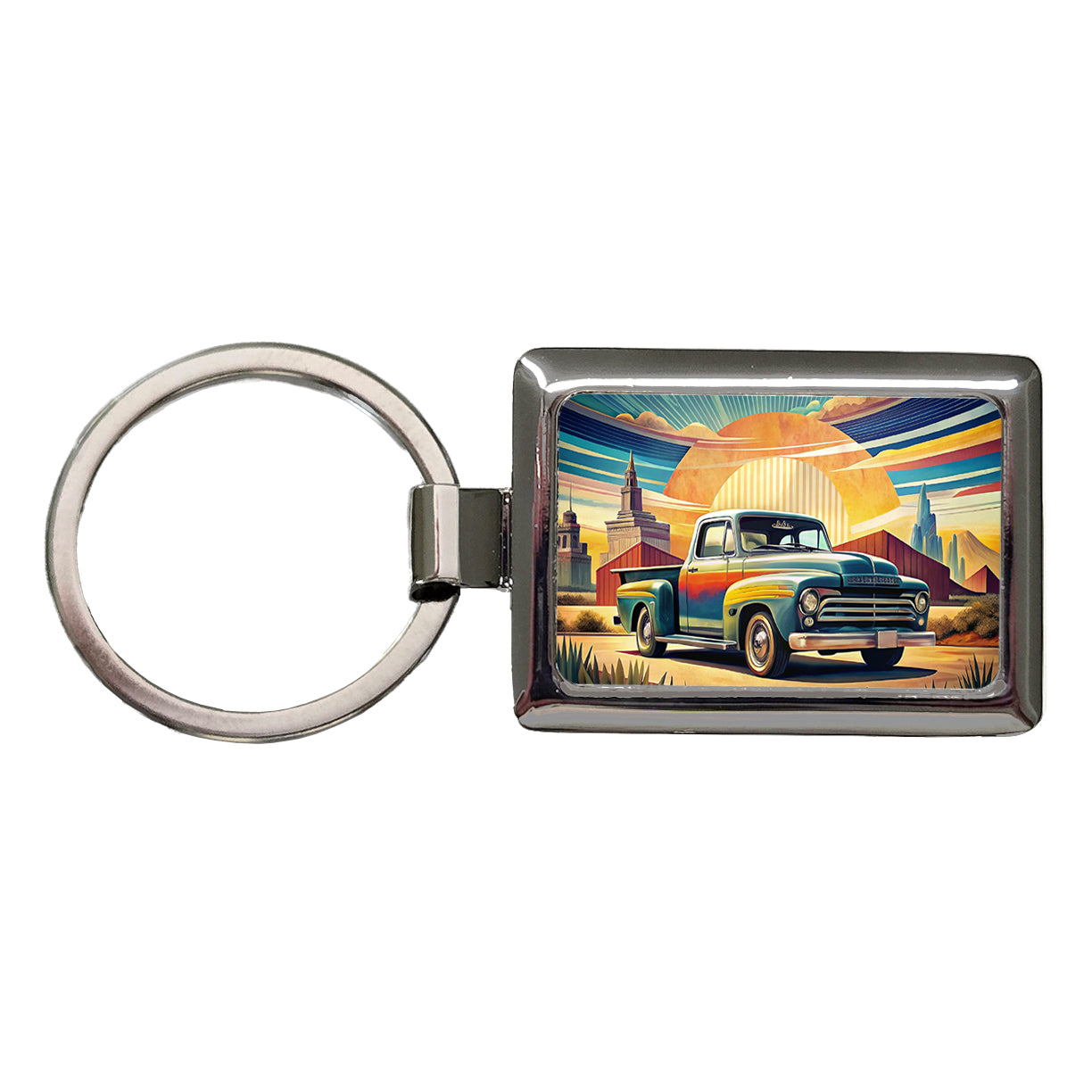Classic Retro Truck Art Rectangle Metal Keychain