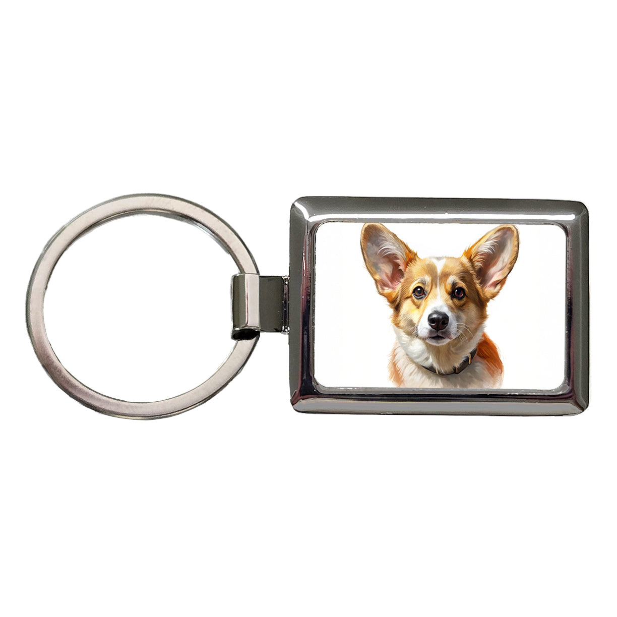 Corgi Cute Face Illustration Rectangle Metal Keychain