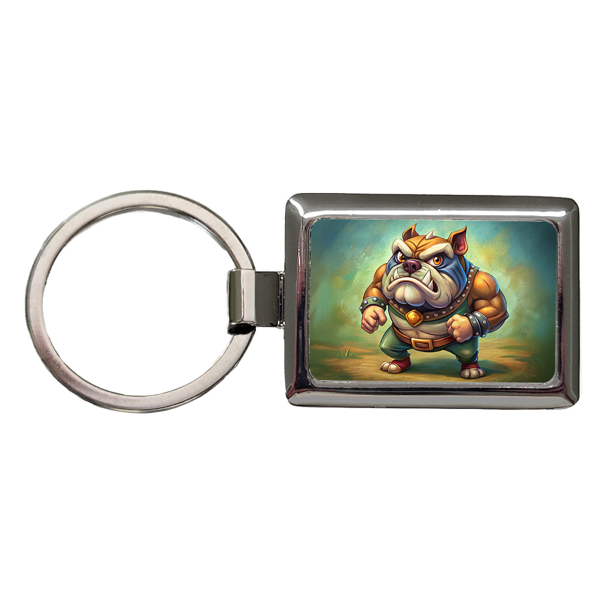 Fighting Bulldog Cartoon Rectangle Metal Keychain