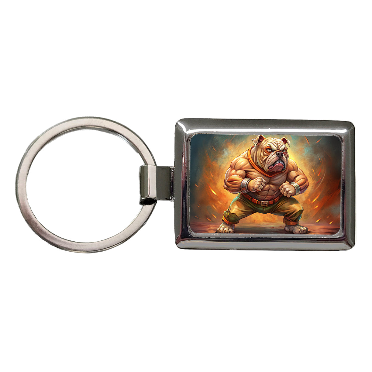 Fighting Mad Bulldog Rectangle Metal Keychain