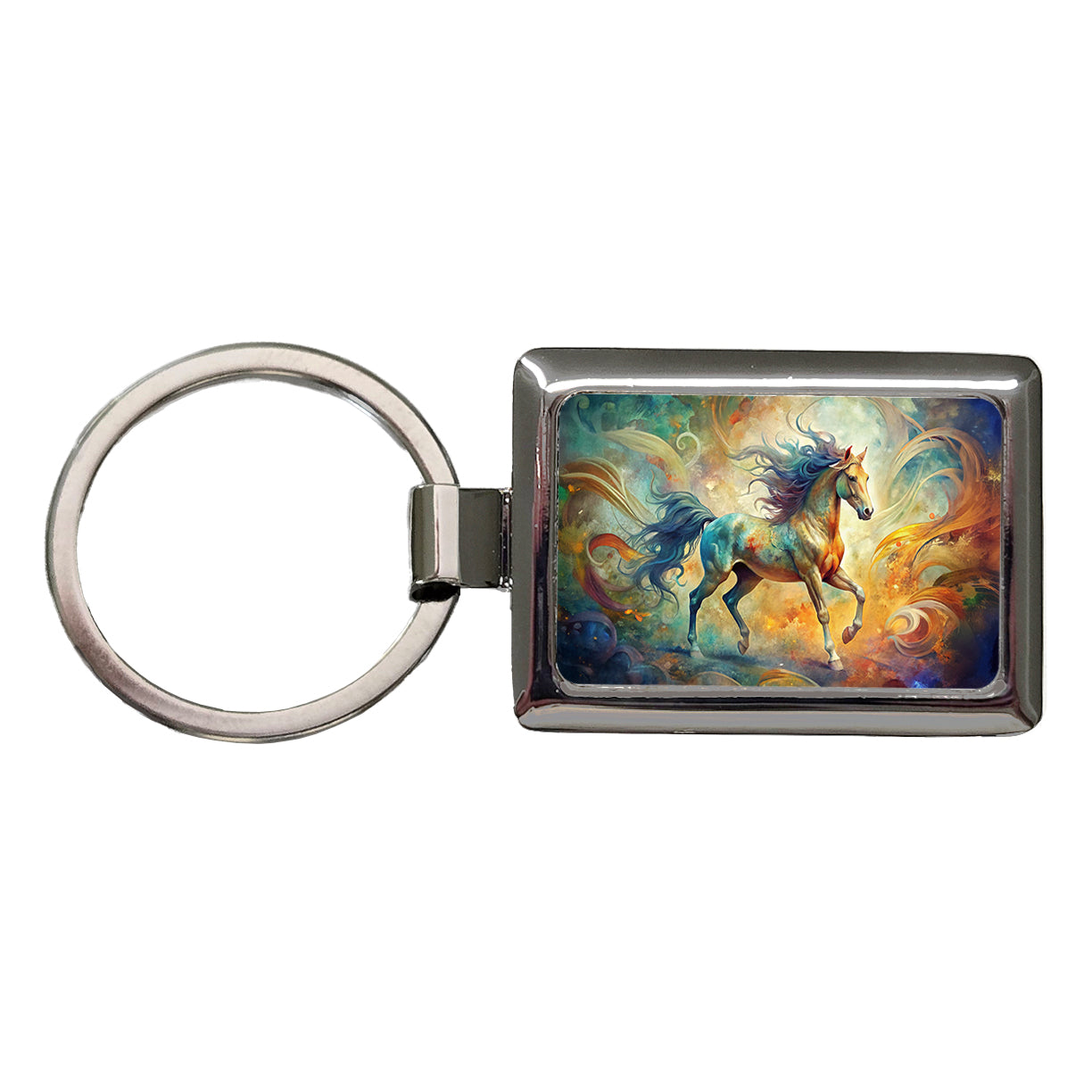 Galloping Horse Abstract Art Rectangle Metal Keychain