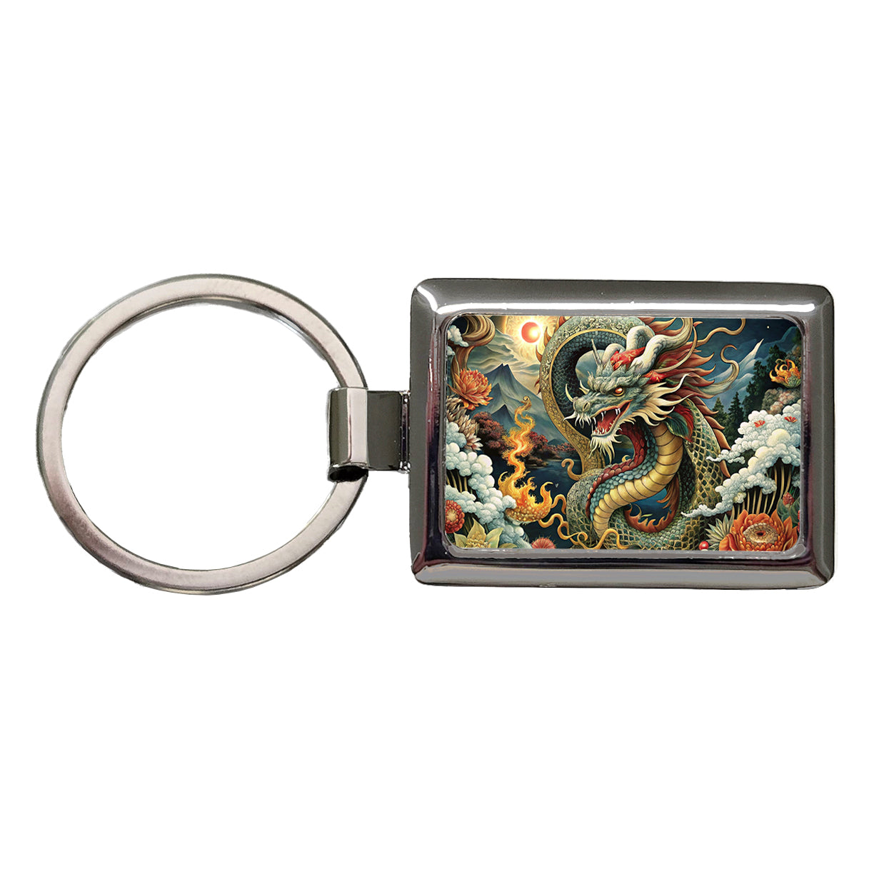 Japanese Asian Dragon Serpent Spirit Art Rectangle Metal Keychain