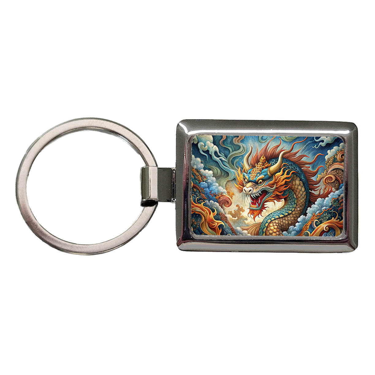 Japanese Asian Spirit Dragon Art Rectangle Metal Keychain