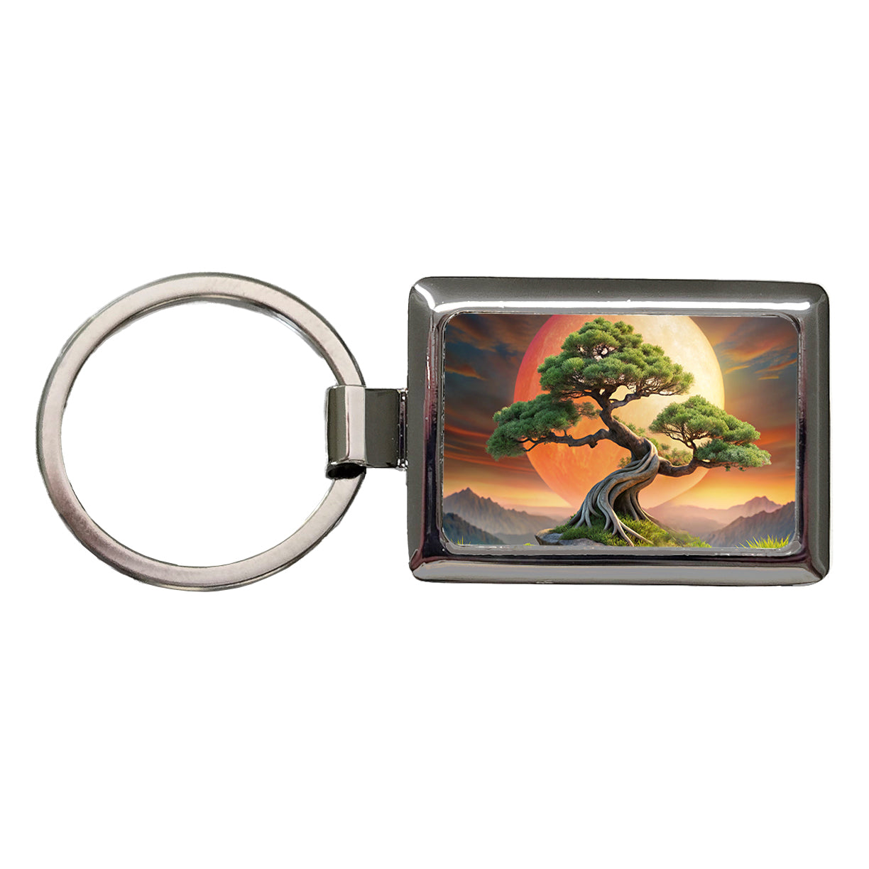 Japanese Bonsai Tree Landscape Rectangle Metal Keychain