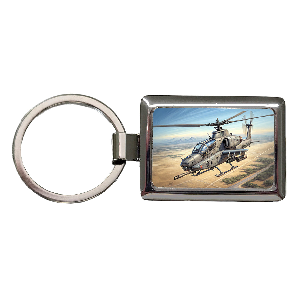 Military Gunship Helicopter In Flight Rectangle Metal Keychain
