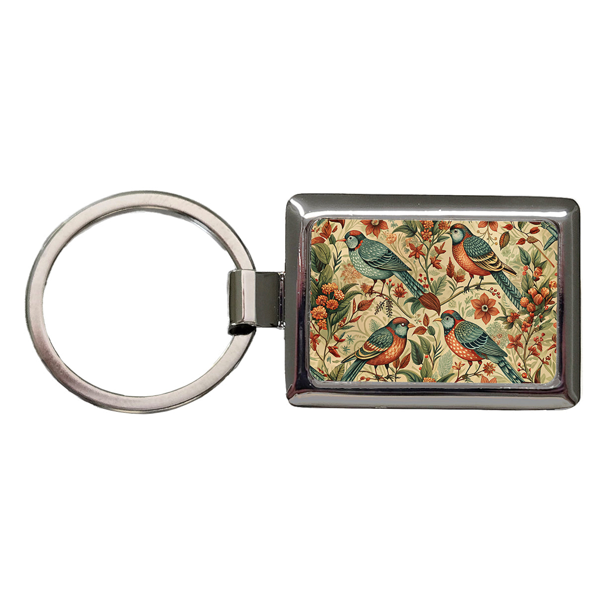Retro Birds Floral Pattern Vintage Design Rectangle Metal Keychain