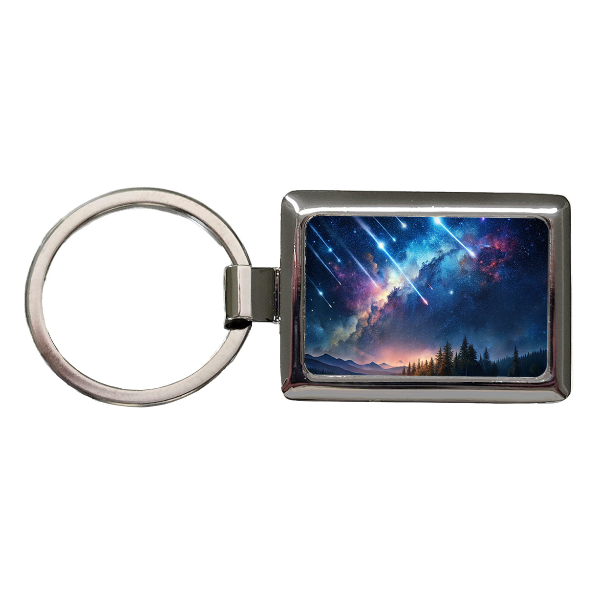 Sci-fi Colorful Meteor Shower Rectangle Metal Keychain