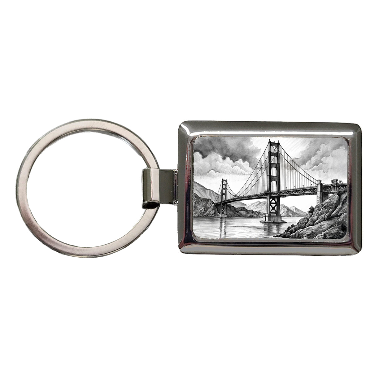 Sketch Of Golden Gate Bridge San Francisco California Rectangle Metal Keychain