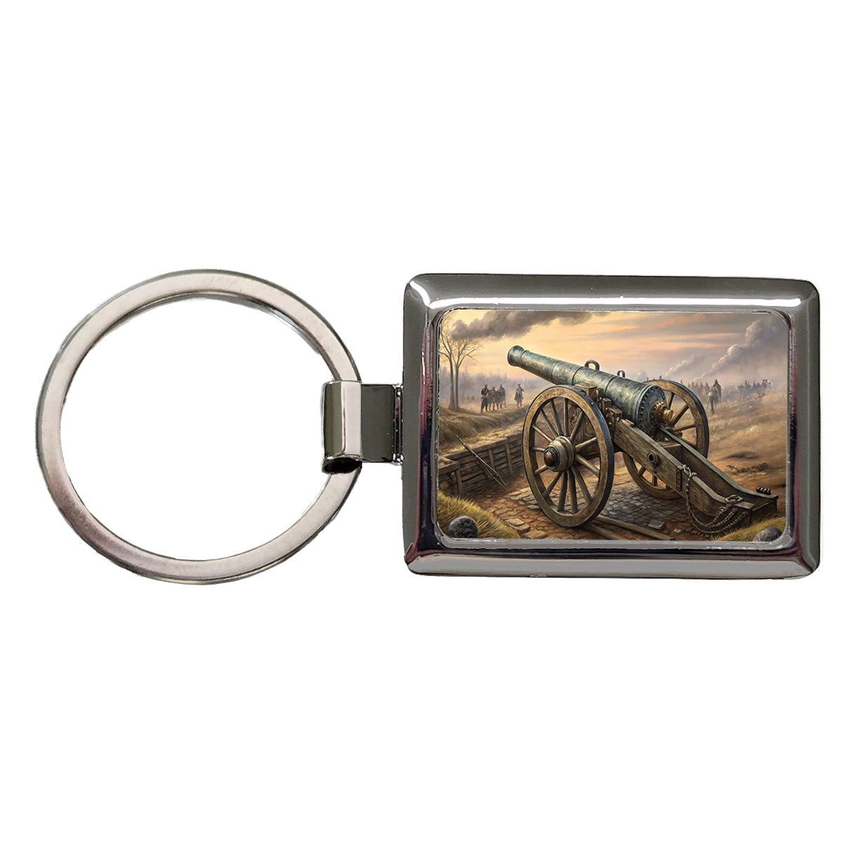 US Civil War Military Cannon Rectangle Metal Keychain